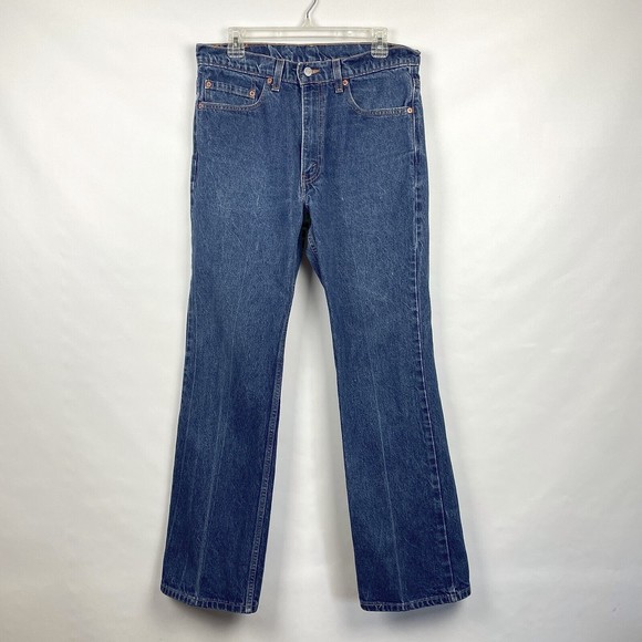 VTG Levi's 517 Boot Cut Men's 34x32 Dark Wash Blue Denim Jeans 33x31 Actual Size - Picture 1 of 15